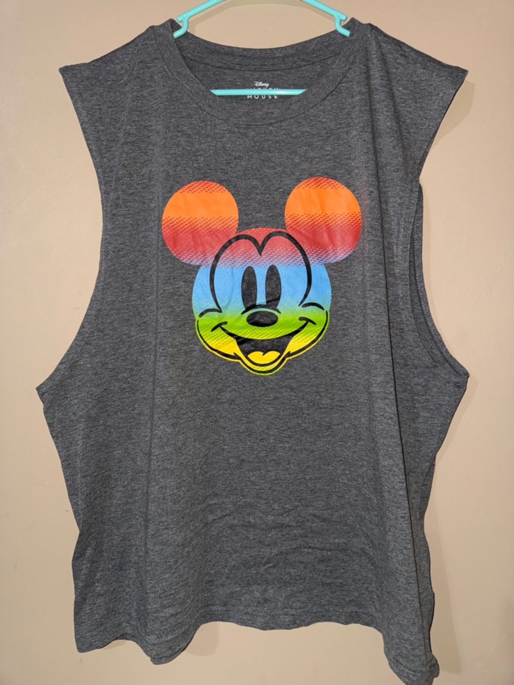 Disney Gray Muscle Tank with Rainbow Mickey Face